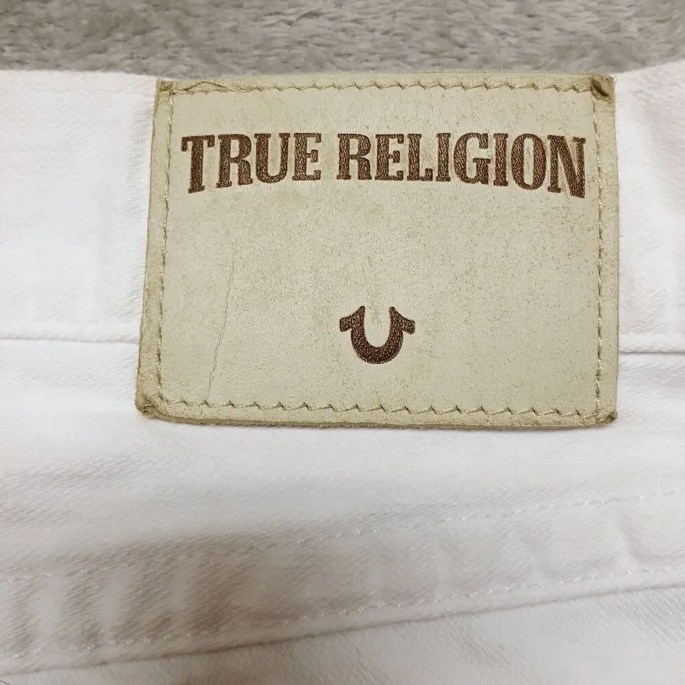 True Religion Ricky W/Flap Men's White Relaxed Straight  Denim Shorts Size 30